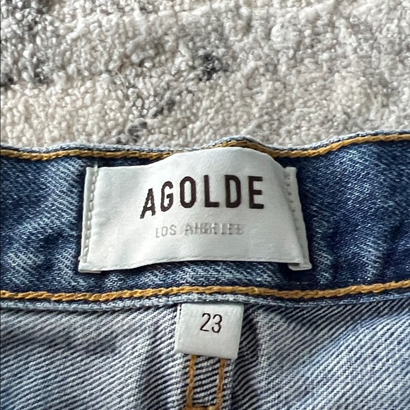 Agolde Blue Frayed Jean Shorts - Picture 2 of 10